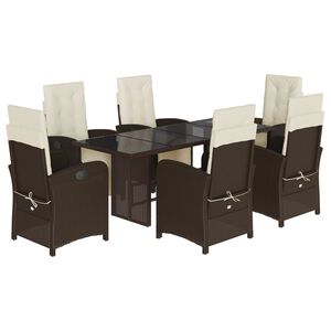 vidaXL 7-tlg. Garten-Essgruppe mit Kissen Braun Poly Rattan