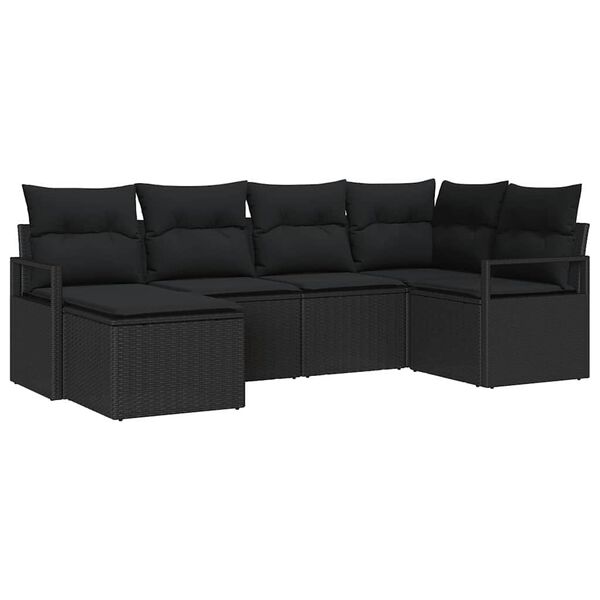 vidaXL Sofa Set mit Kissen 6 pcs Schwarz Poly Rattan