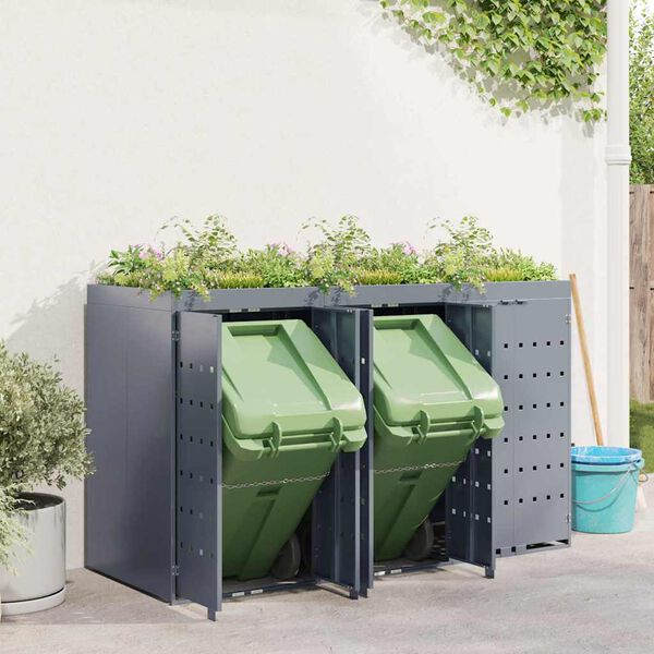 vidaXL Wagenm&uuml;llbeh&auml;lter f&uuml;r 3 Beh&auml;lter Hellgrau 204 x 77,5 x 121,5 cm