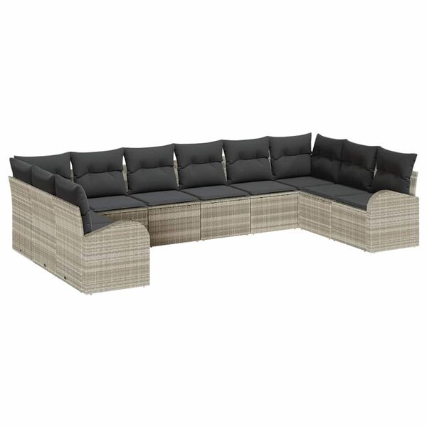 vidaXL Sofa Set mit Kissen 10 pcs Hellgrau Polyrattan