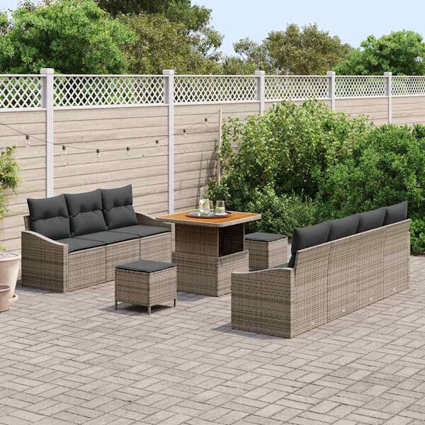 vidaXL Gartensofa-set mit Kissen 10 pcs Grau Poly-Rattan
