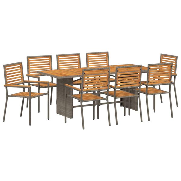 vidaXL Garten Essgruppe 9 pcs Grau und Braun Poly-Rattan