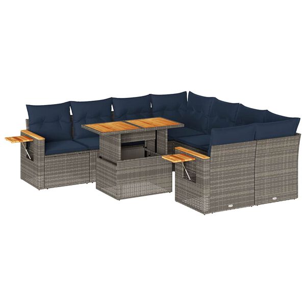 vidaXL 9-tlg. Garten-Sofagarnitur mit Kissen Grau Poly Rattan