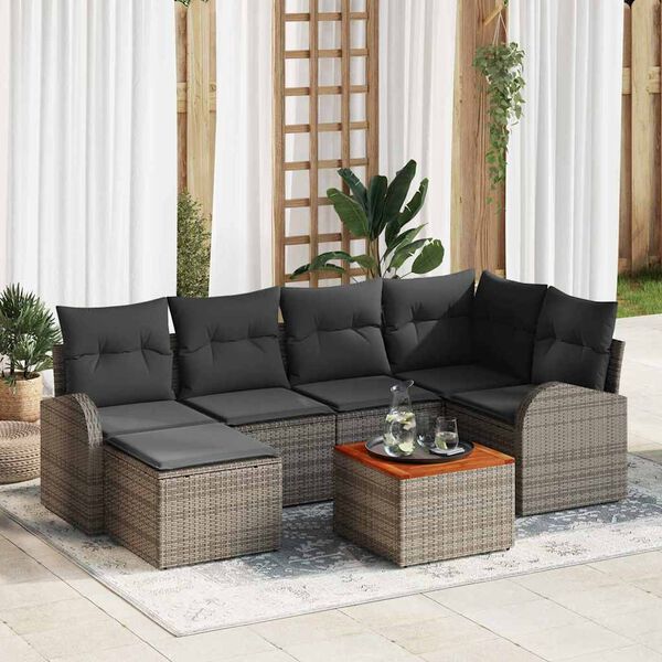vidaXL Gartensofa-set mit Kissen 7 pcs Grau Poly-Rattan