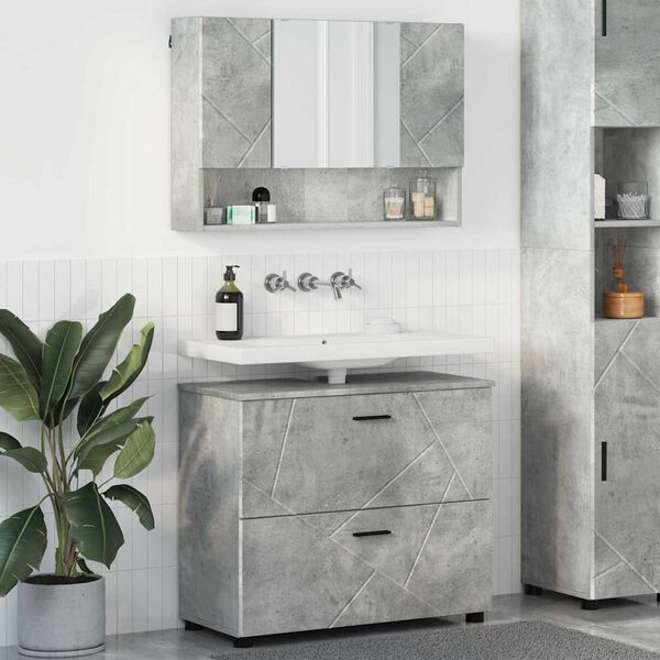 vidaXL Badezimmerm&ouml;bel-Set 2 pcs Beton Grau Sperrholz und Metall