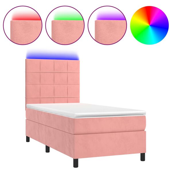 vidaXL Boxspringbett mit Matratze & LED Rosa 80x200 cm Samt