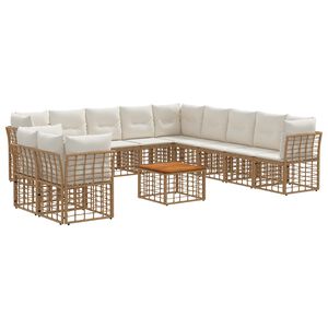 vidaXL Outdoor-Sofagarnitur 12 pcs Nat&uuml;rlich und Cremwei&szlig; Polyester