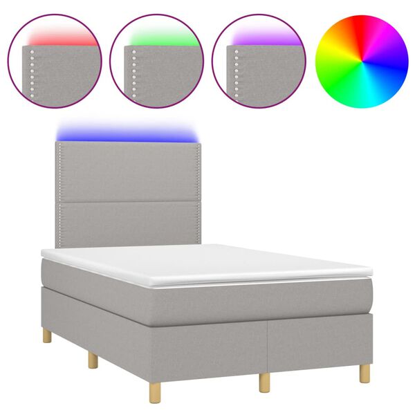vidaXL Boxspringbett mit Matratze & LED Hellgrau 120x200 cm Stoff