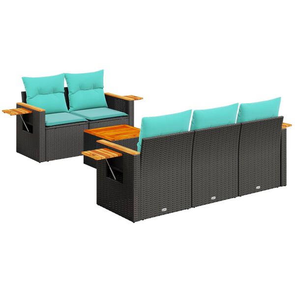 vidaXL 6-tlg. Garten-Sofagarnitur mit Kissen Schwarz Poly Rattan