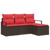 vidaXL Sofa Set mit Kissen 4 pcs Braun und Rot Poly-Rattan