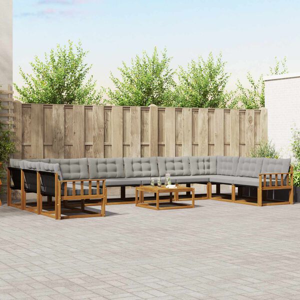 vidaXL Outdoor-Sofagarnitur mit Kissen 11 pcs Nat&uuml;rlich und Hellgrau