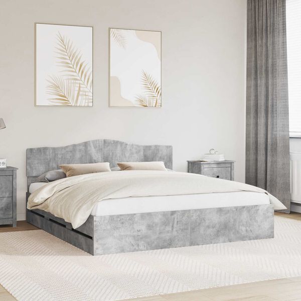 vidaXL Bettrahmen mit Kopfteil Beton Grau 200 x 200 cm Ingenieurs Holz