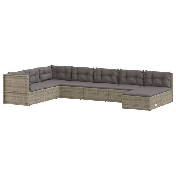 vidaXL 8-tlg. Garten-Lounge-Set mit Kissen Grau Poly Rattan