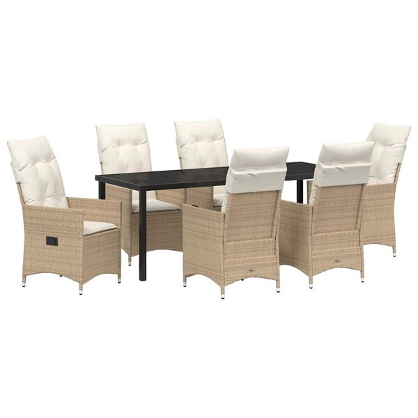 vidaXL Garten Essgruppe mit Kissen 7 pcs Beige Poly-Rattan