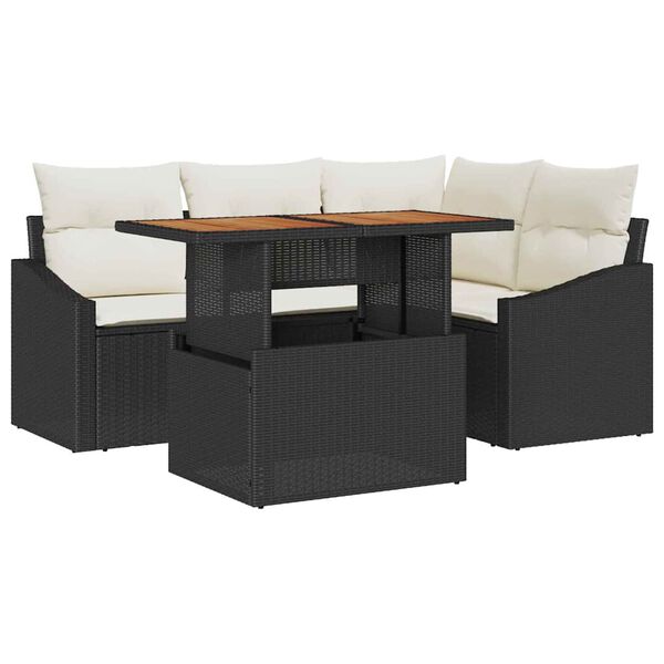 vidaXL Garten-Sofa-Set mit Speicher 5 pcs Schwarz Poly Rattan