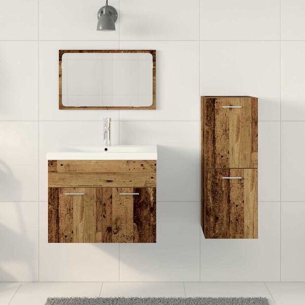 vidaXL Badezimmerm&ouml;bel-Set Wandmontiert 4 pcs Braun Holzwerkstoff