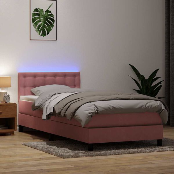 vidaXL Boxspringbett mit Matratze Rosa 80x210 cm Samt