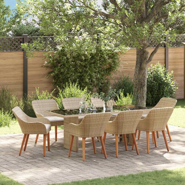 vidaXL Garten Essgruppe mit Kissen 9 pcs Beige Poly-Rattan
