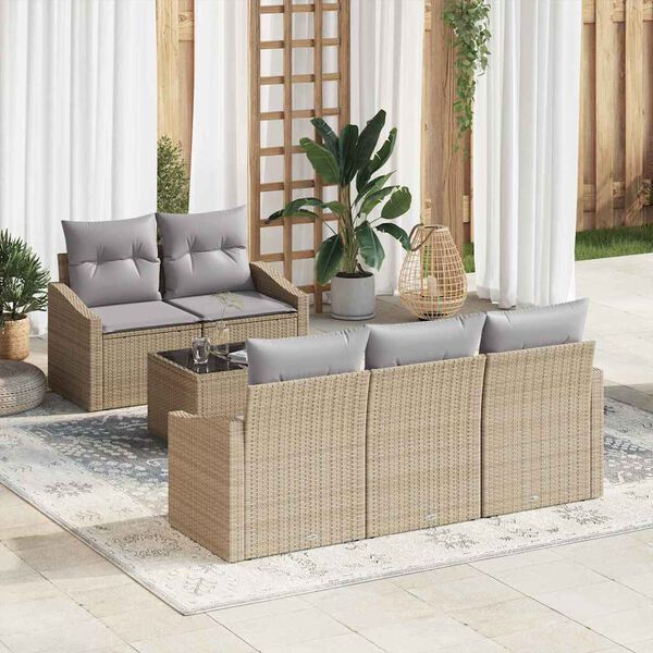 vidaXL Sofa Set mit Kissen 6 pcs Beige und Hellgrau Poly Rattan