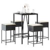 vidaXL 5-tlg. Gartenbar-Set mit Kissen Schwarz Poly Rattan