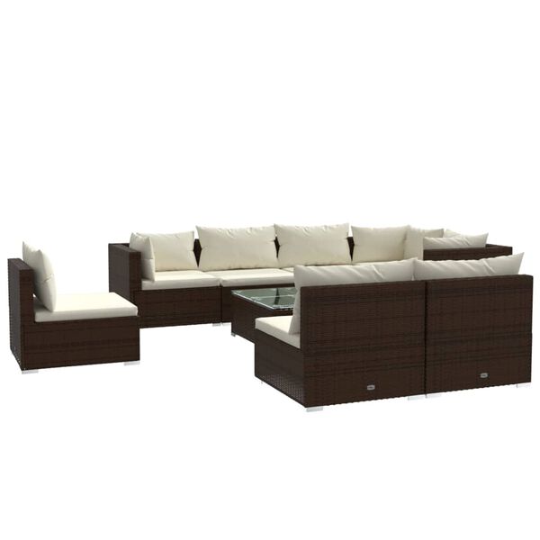 vidaXL 9-tlg. Garten-Lounge-Set mit Kissen Poly Rattan Braun