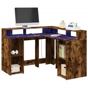 vidaXL LED-Schreibtisch R&auml;uchereiche 130x130x91 cm Holzwerkstoff