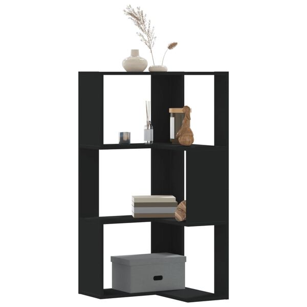 vidaXL Eck-B&uuml;cherregal 3 B&ouml;den Schwarz 50x50x102 cm Holzwerkstoff