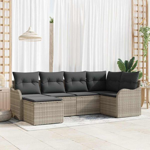vidaXL Garten-Sofa-Set mit Kissen 6 pcs Hellgrau Poly Rattan