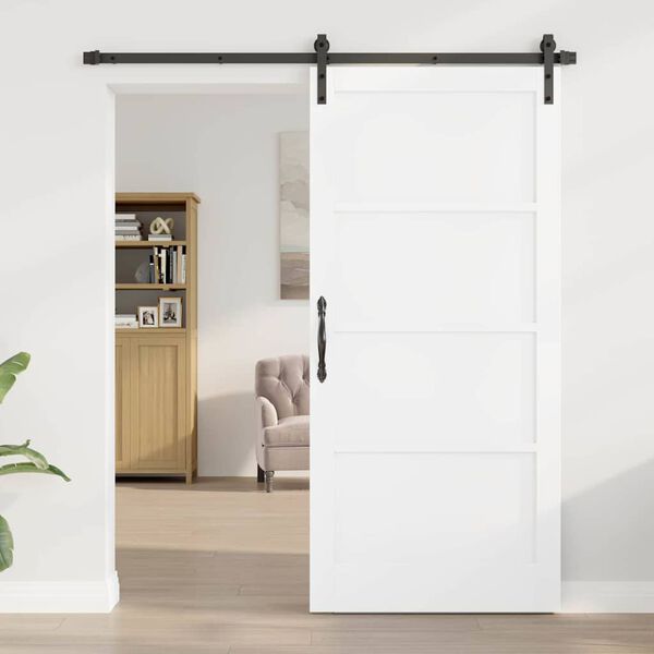vidaXL Schiebet&uuml;r Wei&szlig; und Schwarz 93 x 202 cm Massives Kiefernholz