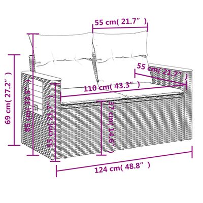 vidaXL 10-tlg. Garten-Sofagarnitur mit Kissen Beige Poly Rattan