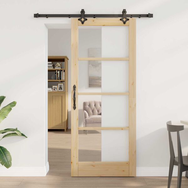 vidaXL Schiebet&uuml;r Natur 83 x 202 cm Massivholz Kiefer und Glas