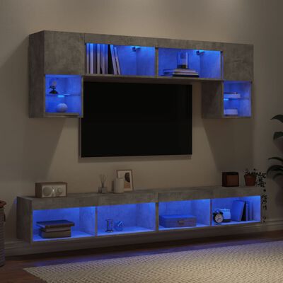 vidaXL 6-tlg. Wohnwand mit LED-Beleuchtung Betongrau Holzwerkstoff