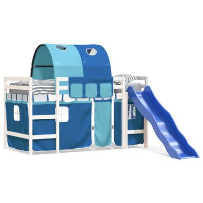 vidaXL Kinderhochbett mit Tunnel Blau 90x200 cm Massivholz Kiefer