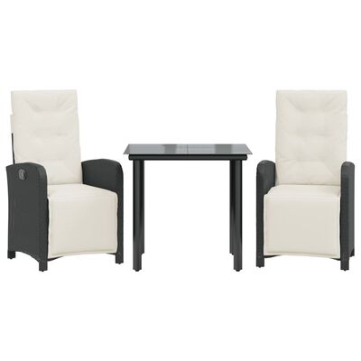 vidaXL 3-tlg. Bistro-Set mit Kissen Schwarz Poly Rattan