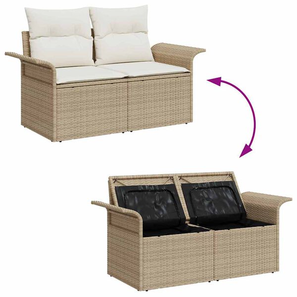 vidaXL Garten-Sofa-Set mit Kissen mit Speicher 6 pcs Beige Poly Rattan
