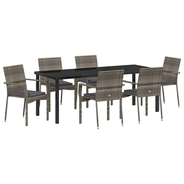 vidaXL Garten Essgruppe mit Kissen 7 pcs Grau Poly-Rattan
