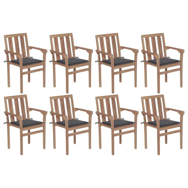 vidaXL Stapelbare Gartenst&uuml;hle mit Kissen 8 Stk. Massivholz Teak