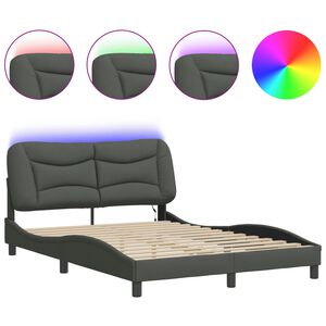 vidaXL Bettgestell mit LED ohne Matratze "Hvar" Dunkelgrau 140x200 cm Stoff