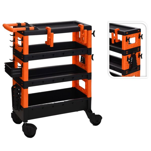 FX-Tools Werkzeugwagen mit 4 F&auml;chern Schwarz und Orange