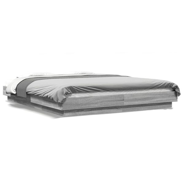 vidaXL Bettgestell mit LED Grau Sonoma 150x200 cm Holzwerkstoff
