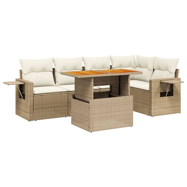 vidaXL 6-tlg. Garten-Sofagarnitur mit Kissen Beige Poly Rattan