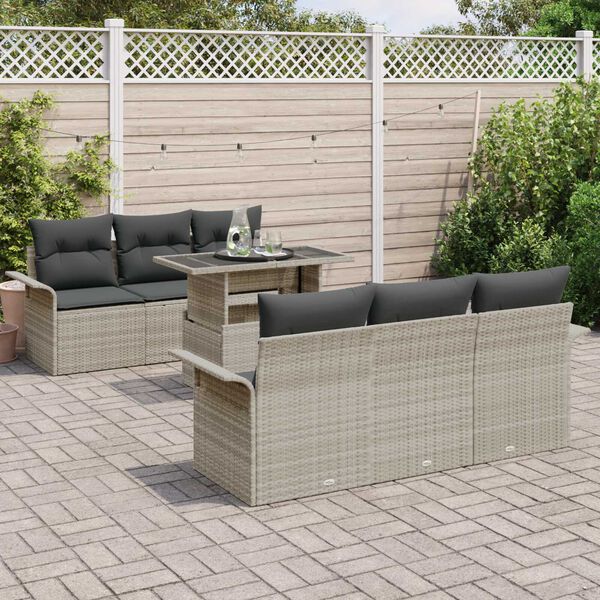 vidaXL Gartensofa-set mit Kissen 7 pcs Hellgrau Poly Rattan