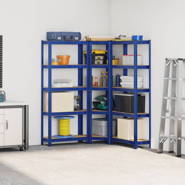 vidaXL Regal-Set 5 B&ouml;den 3-tlg. Blau Stahl & Holzwerkstoff