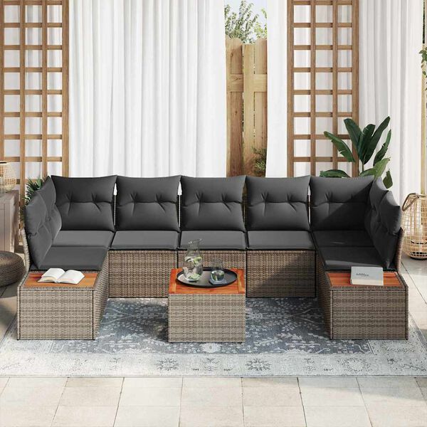 vidaXL Garten-Sofa-Set mit Kissen mit Speicher 8 pcs Grau Poly Rattan