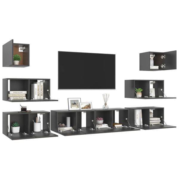 vidaXL 8-tlg. TV-Schrank-Set Grau Holzwerkstoff