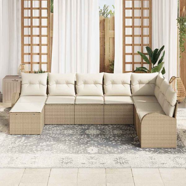 vidaXL Gartensofa-set mit Kissen 8 pcs Beige Poly Rattan