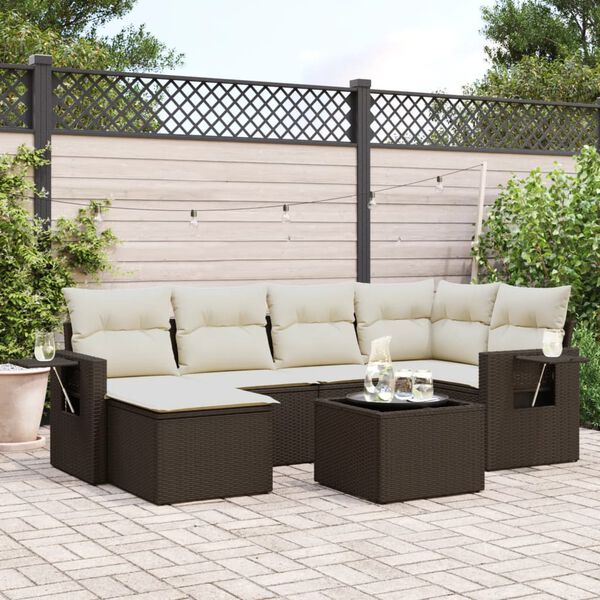 vidaXL 7-tlg. Garten-Sofagarnitur mit Kissen Braun Poly Rattan
