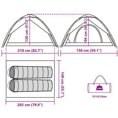 vidaXL Kuppel-Campingzelt 2 Personen Grün Quick Release