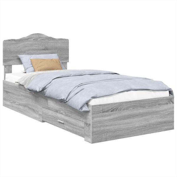 vidaXL Bettrahmen mit Kopfteil Graues Sonoma 70 x 190 cm Holzwerkstoff