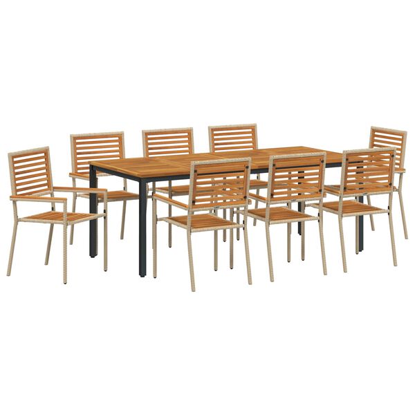 vidaXL Garten Essgruppe 9 pcs Beige 200 x 100 x 75 cm Poly-Rattan